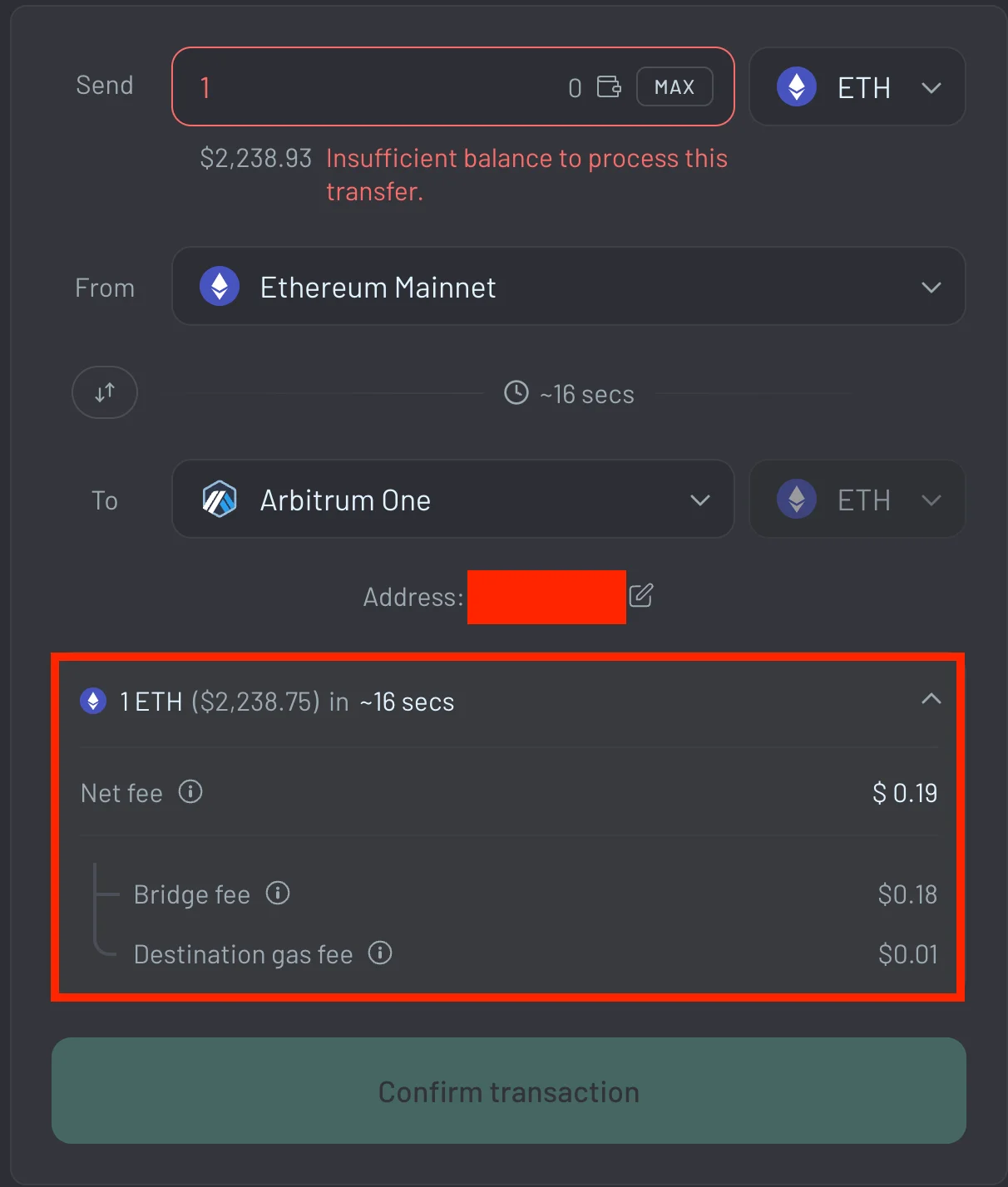 Check the Network Gas Fees and Initiate the Transfer