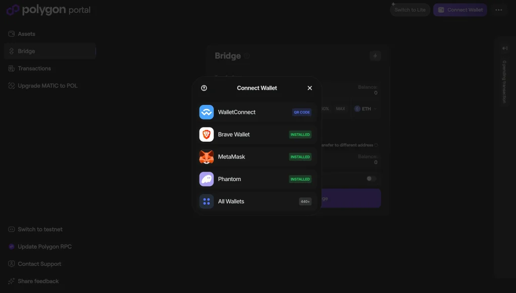 Step 1. Open the Polygon Portal and Connect Your Wallet