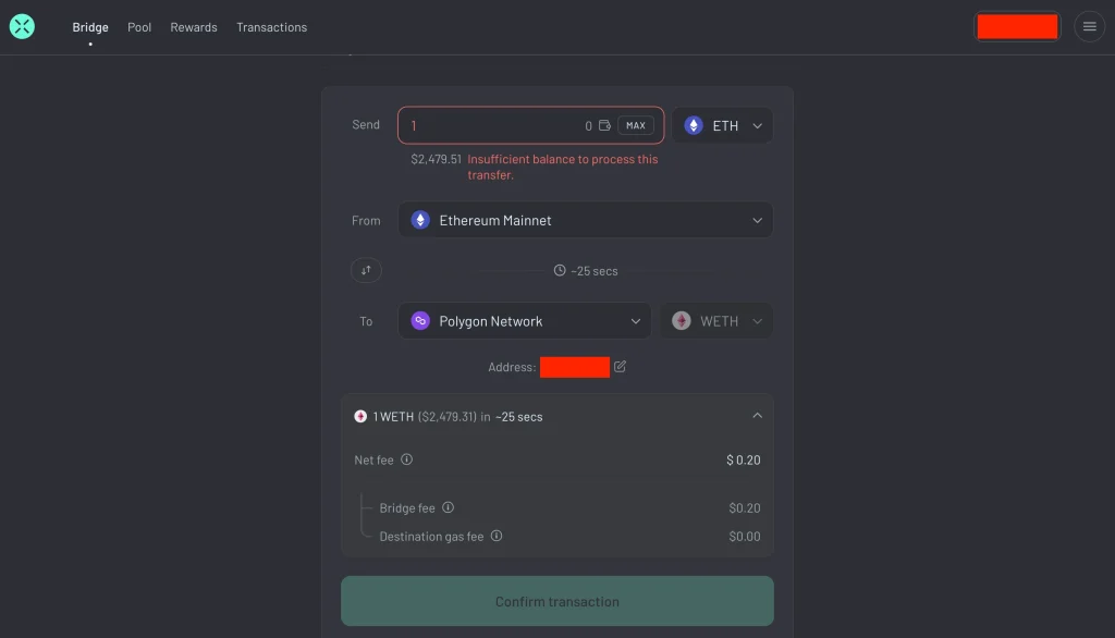 Step 2. Choose the Chains, Select the Token, and the Amount