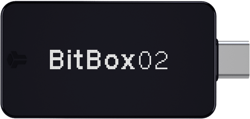 BitBox02 hardware wallet with its name on the display
