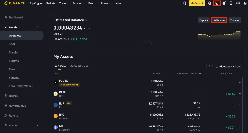 Step 2. Go to the Crypto Withdrawal Section