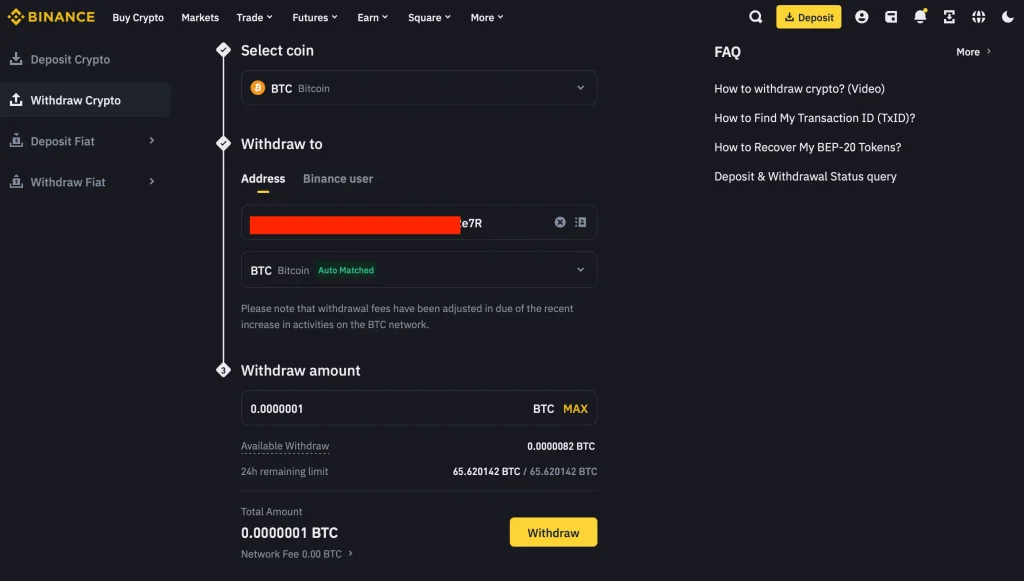 Step 3. Add the Recipient's Wallet Address & Choose Network, Enter the Amount, and Confirm the Transfer