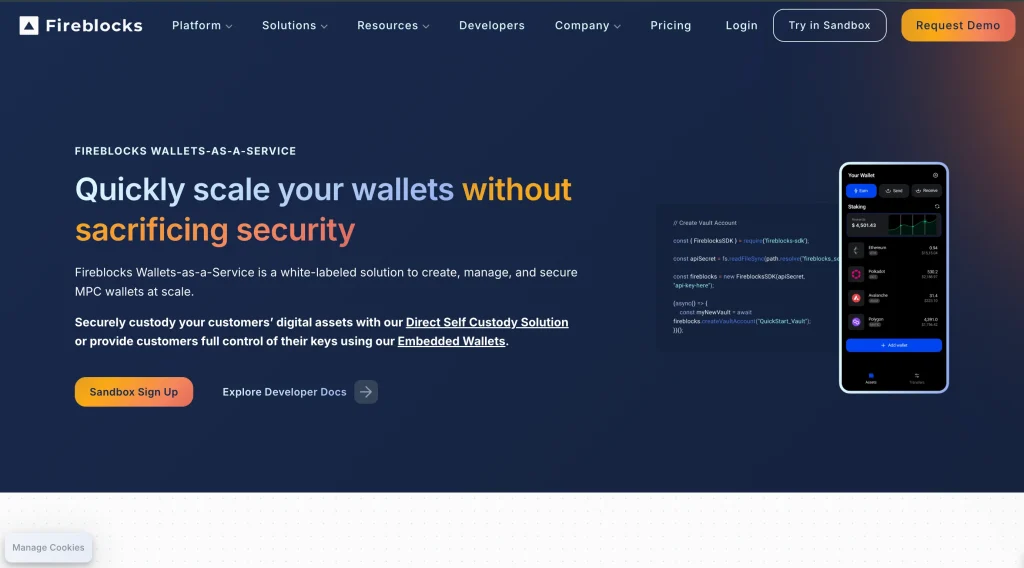 4. Fireblocks: Best for Institutions, Staking & Cross-Chain Bridging