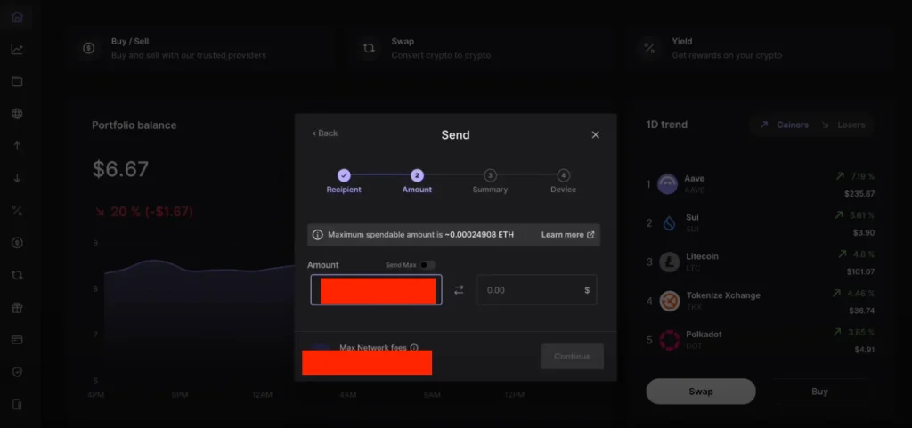 Step 2. Tap "Send" and Fill Out the Transfer Details