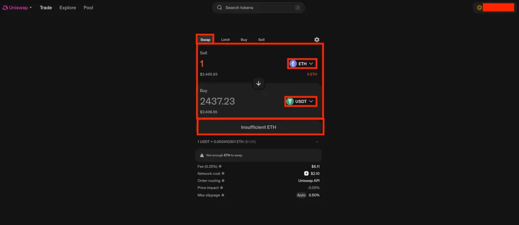 Step 1. Go to the "Swap" Tab and Select Your Tokens
