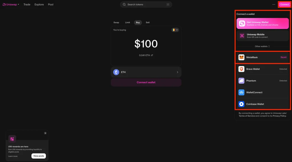 Step 1. Open the DEX and Click "Connect"