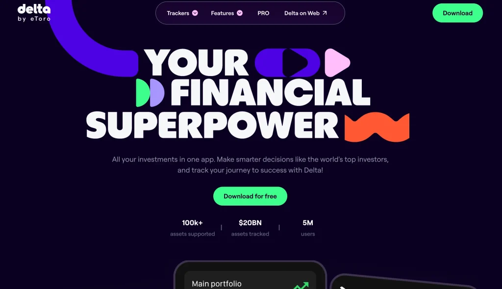 2. Delta - Best for Multi‑Asset Tracking (Crypto & Stocks)