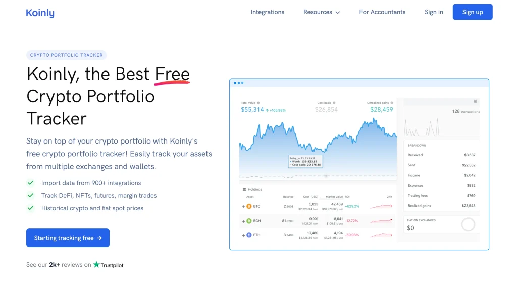 3. Koinly - Best for Tracking + Crypto Tax Reports