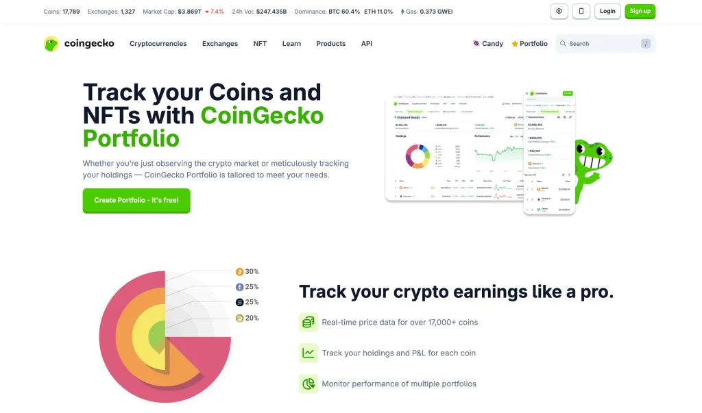 4. CoinGecko Portfolio - Best for Simplicity and Global Data