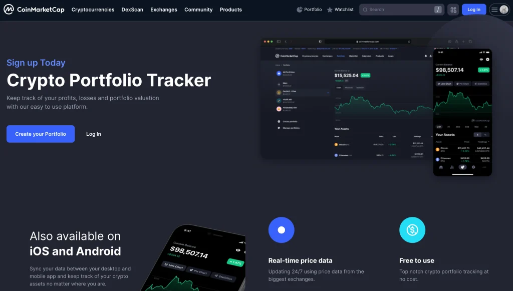 5. CoinMarketCap Portfolio - Best for Beginners