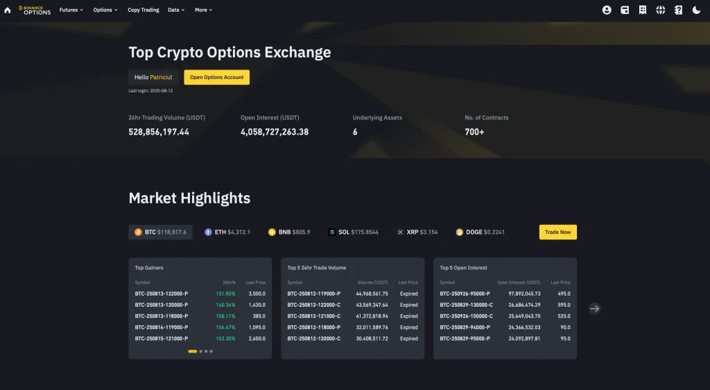 Binance - Best Overall for High-Liquidity Multi-Asset Options Trading