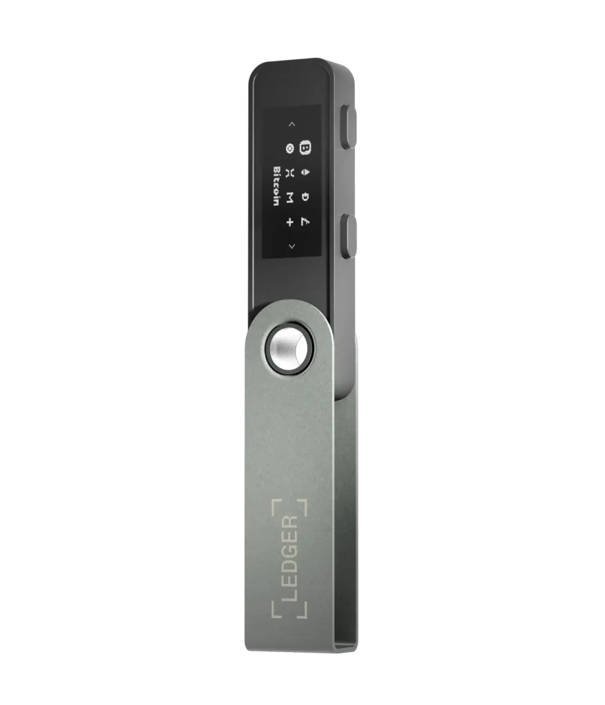 Ledger Nano S hardware wallet swivelled open