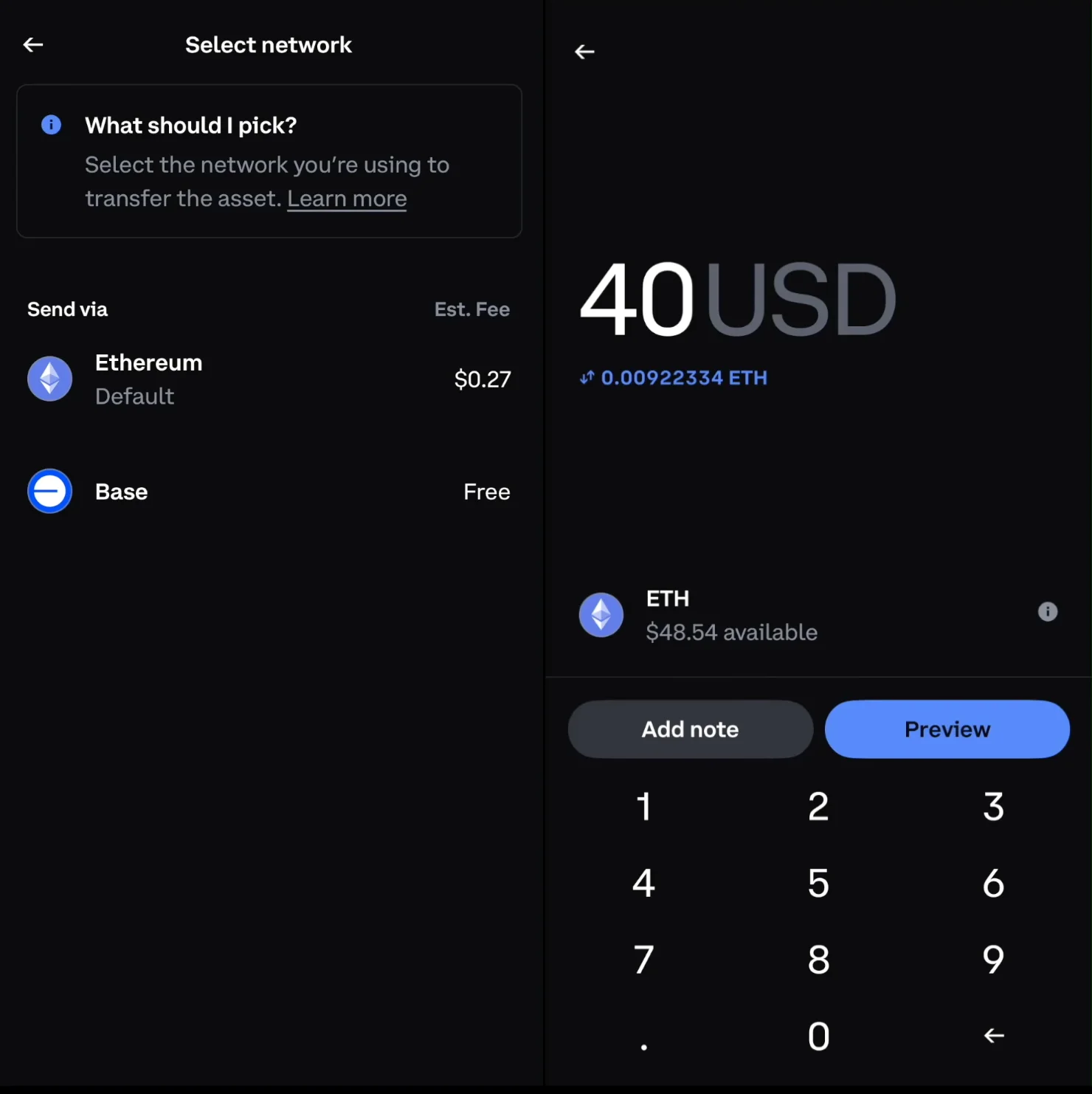 walletreview-transfer-crypto-from-coinbase-to-coinbase-wallet-Step-4.-Paste-The-Address-Into-Coinbase-and-Select-the-Proper-Network-and-Amount