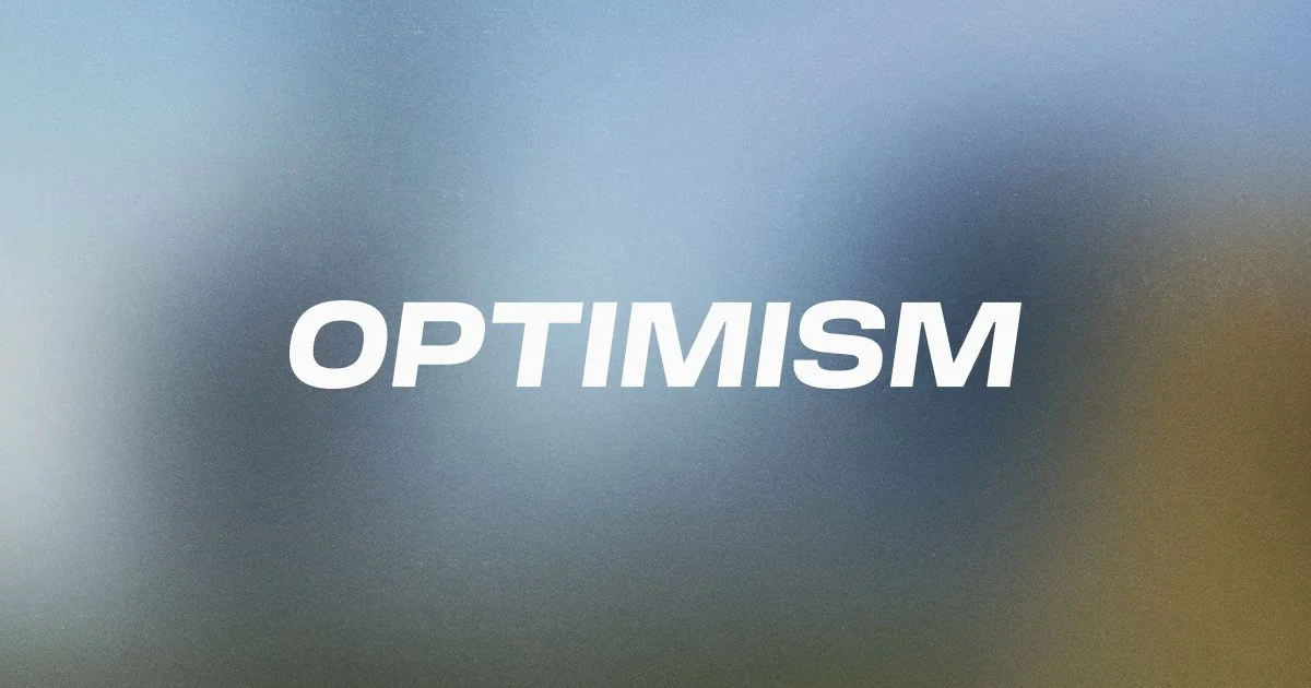 Optimism wordmark in white on a soft blue background, from the official Optimism brand page