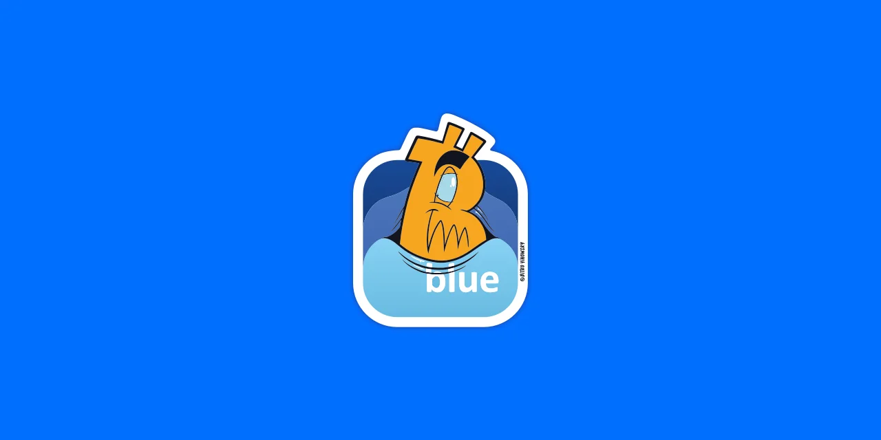 BlueWallet logo on a blue background, the mobile Bitcoin wallet in our list