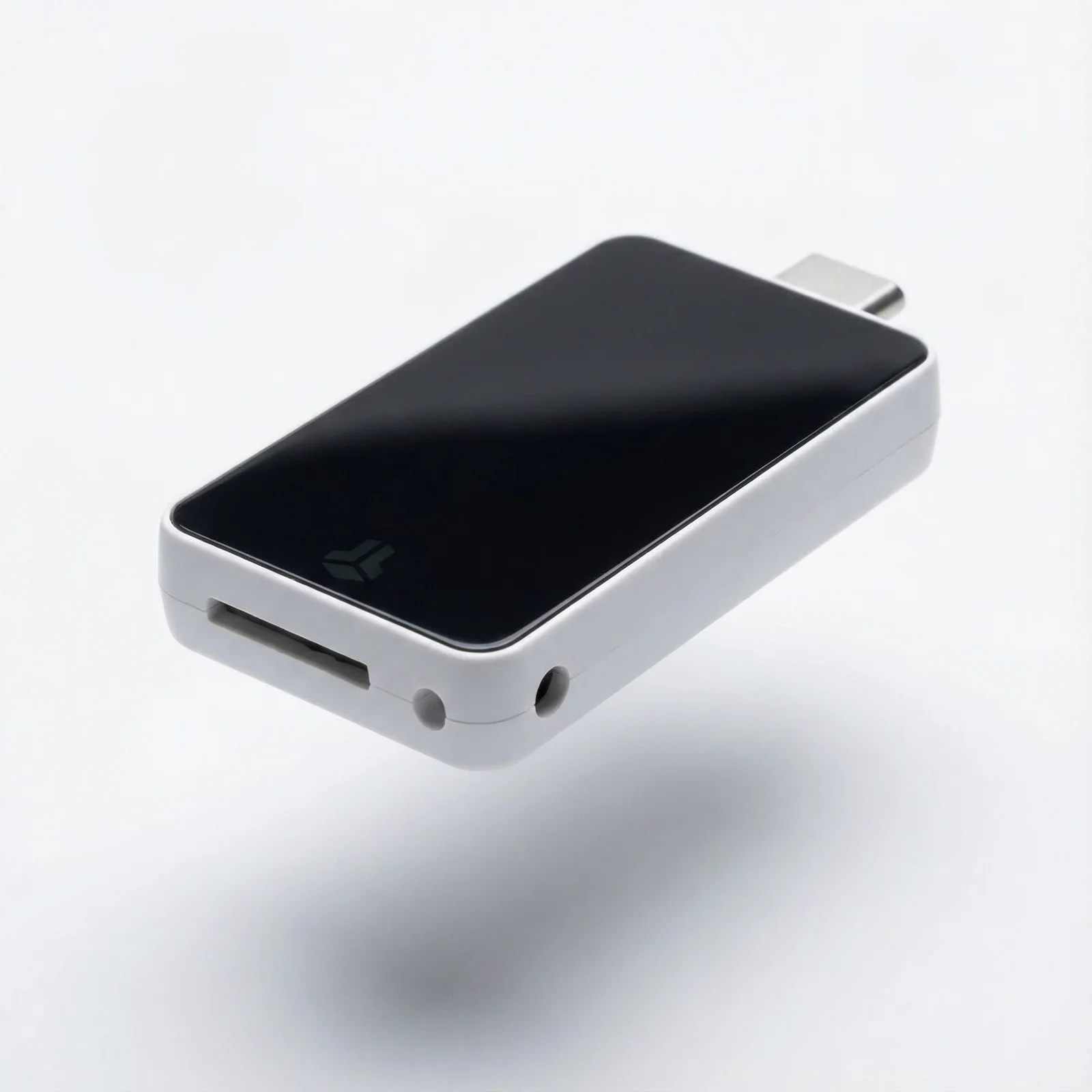 Polar White BitBox02 Nova seen from the side, showing the microSD card slot used for backups