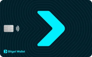 The Bitget Wallet Card design from the official Bitget Wallet brand kit, dark navy with a cyan arrow logo