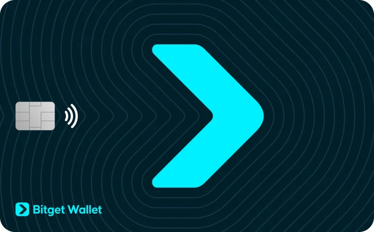 The Bitget Wallet Card design from the official Bitget Wallet brand kit, dark navy with a cyan arrow logo