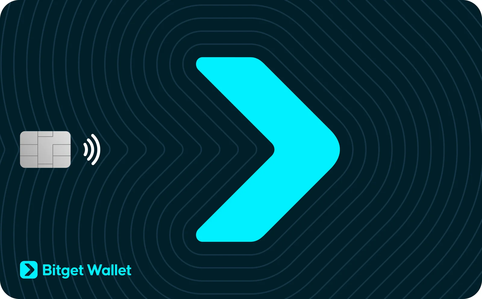 The Bitget Wallet Card design from the official Bitget Wallet brand kit, dark navy with a cyan arrow logo