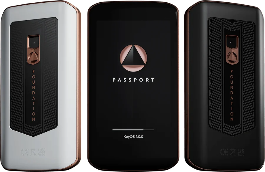 Foundation Passport Prime in Arctic Copper and Midnight Bronze, front and back views