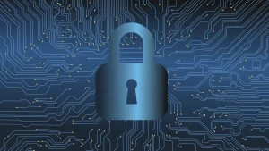 Blue padlock on a circuit board, illustrating how to spot crypto phishing sites and fake wallet apps