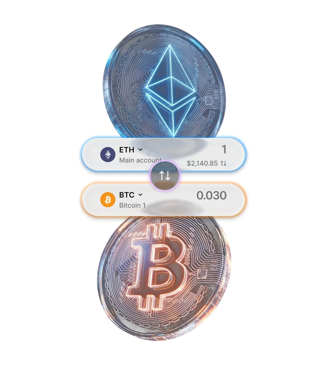 Ledger Wallet swap screen illustration converting ETH to BTC