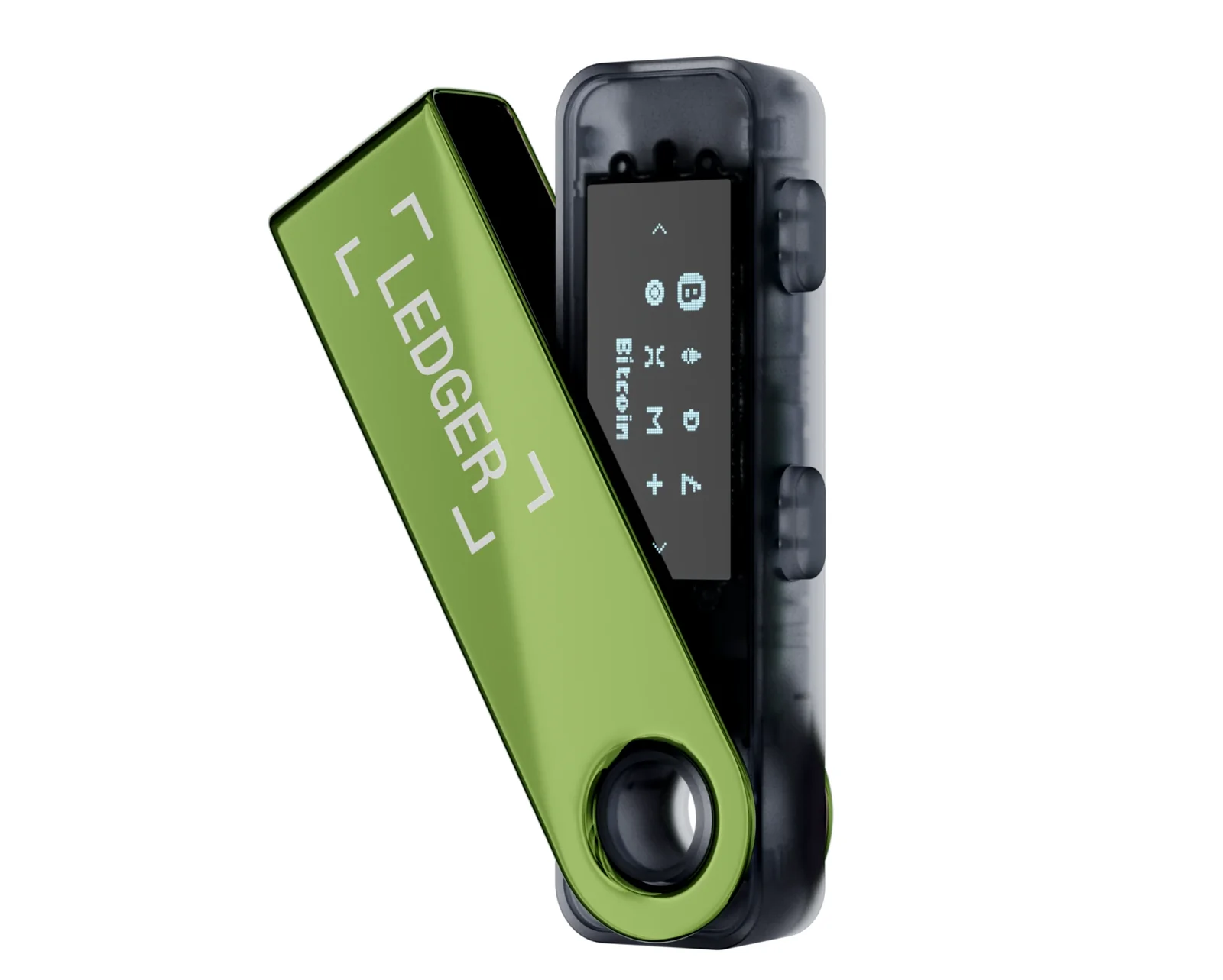 Ledger Nano S Plus in the Oxidate Green finish, one of the color options sold on the Ledger store