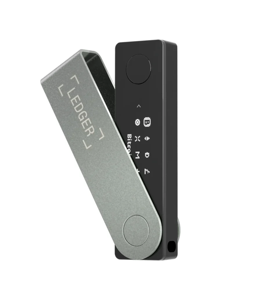 Ledger Nano X hardware wallet swivelled open