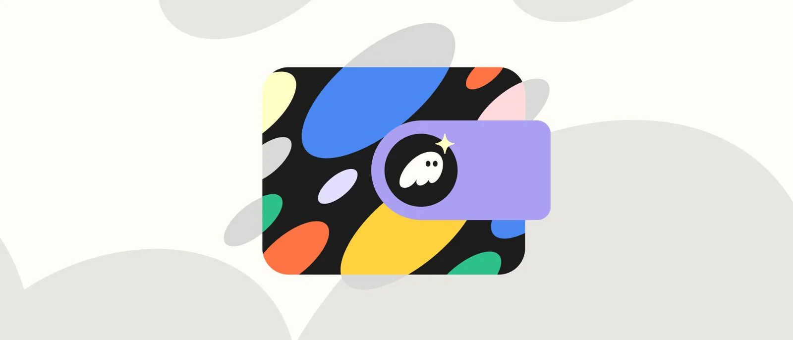 Phantom Wallet security illustration showing a wallet card with the Phantom ghost mark