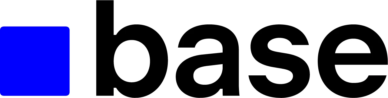 Base logo lockup with the blue Base square and the Base wordmark, from the official Base brand kit
