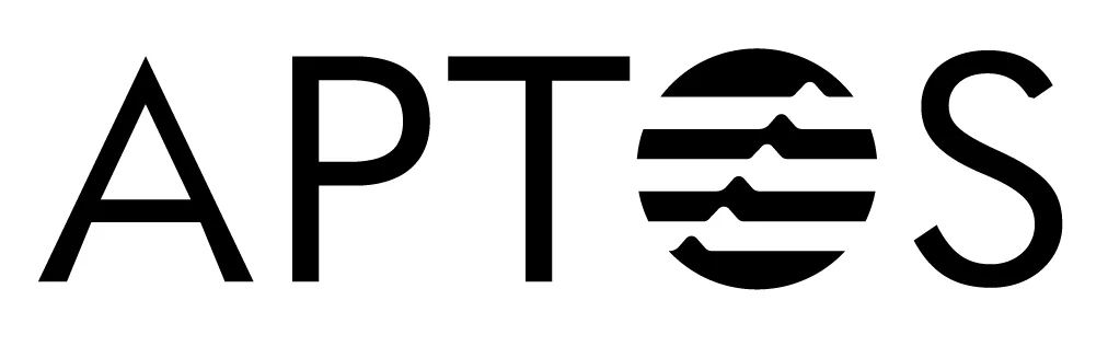 Official Aptos logo wordmark with the striped circle standing in for the letter O