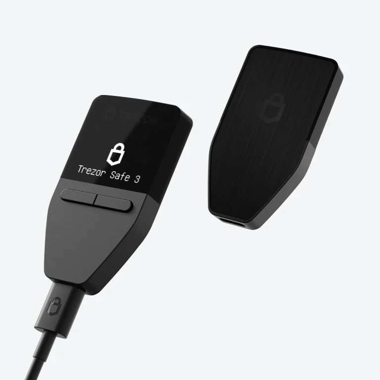 Close view of the USB-C port on the Trezor Safe 3 hardware wallet
