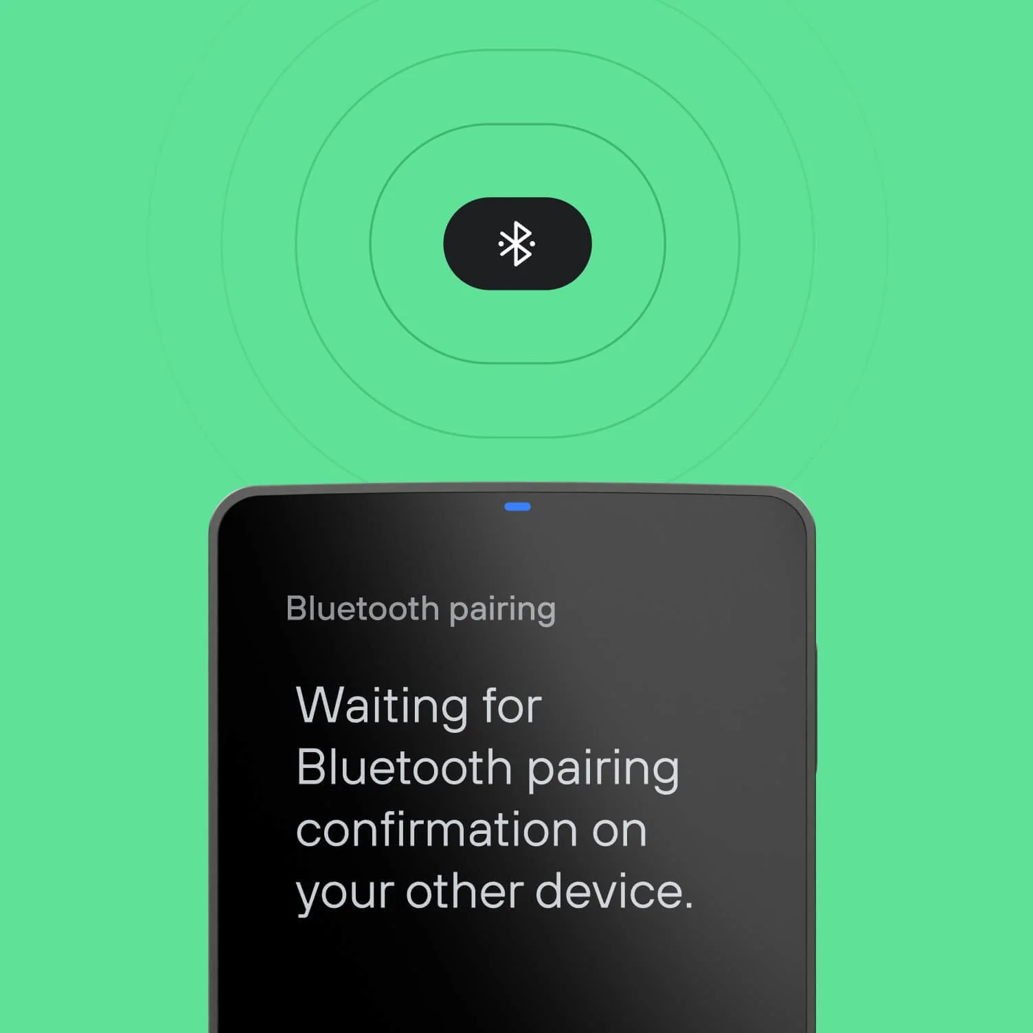 Trezor Safe 7 screen showing a Bluetooth pairing prompt waiting for confirmation on the host device